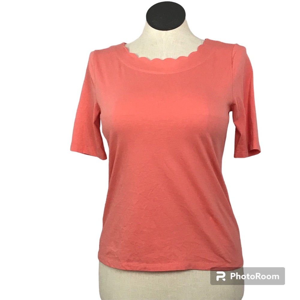 Talbots Petite Boat Neck Shirt Women’s Size MP Color Orange Pullover Pima Cotton